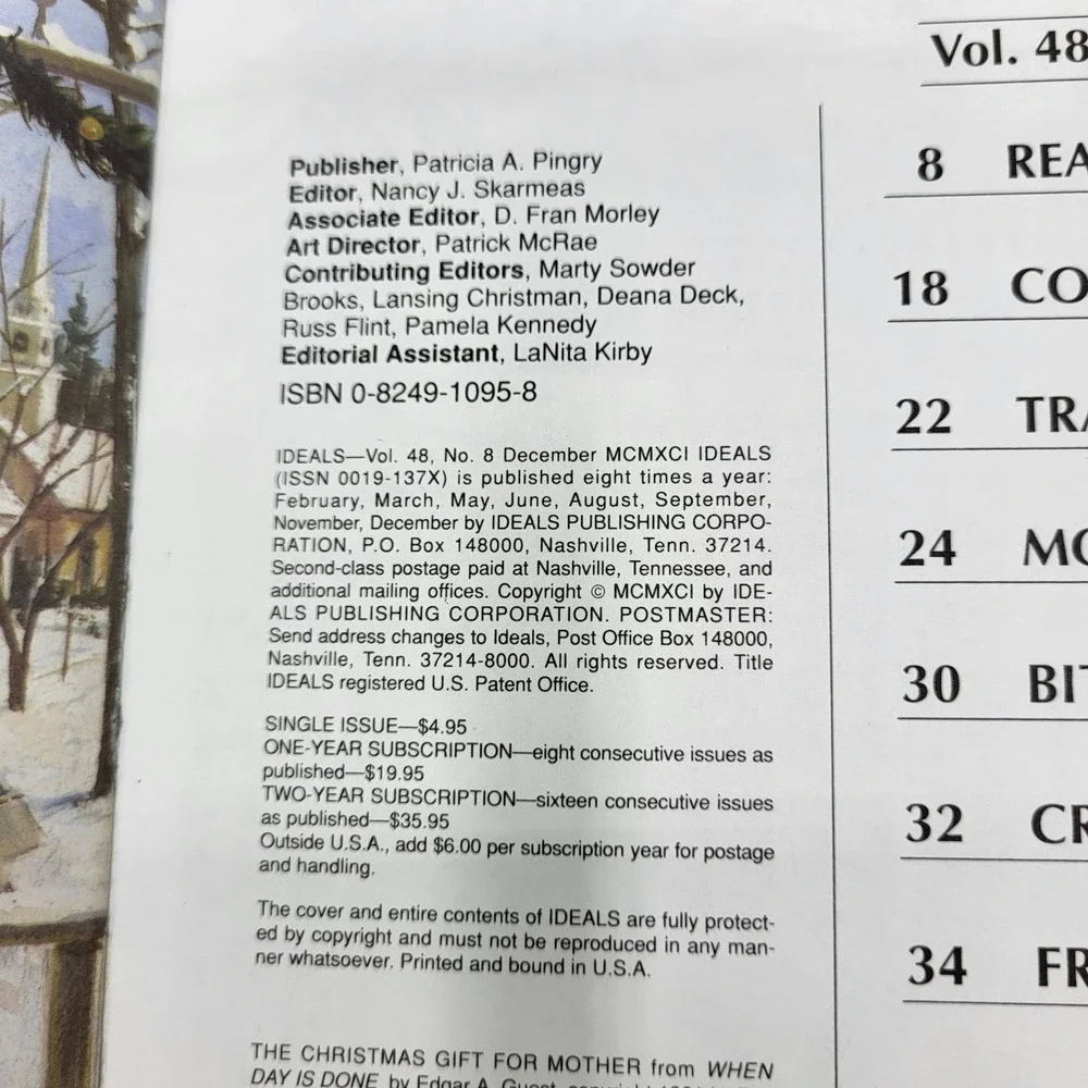 Vtg Ideals Christmas Magazine Vol. 48 No. 8 December 1991 Holiday Recipes Poetry